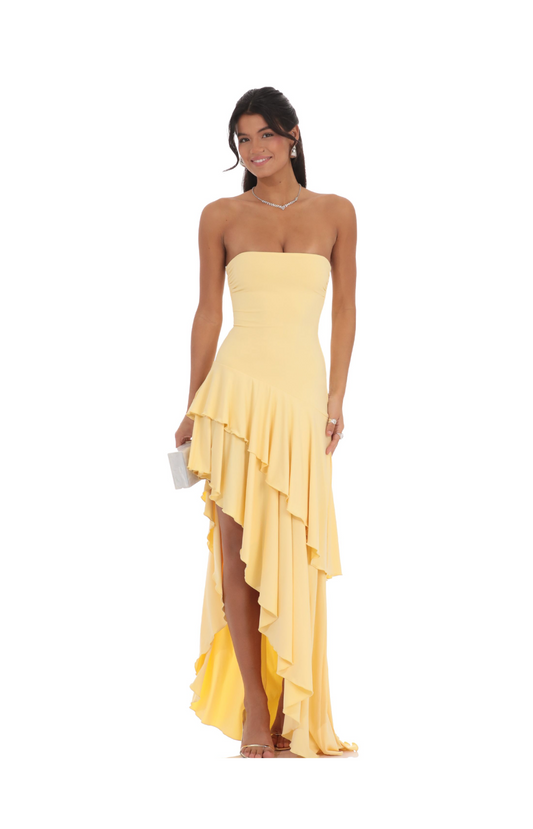 Golden Hour Strapless Ruffle Maxi Dress