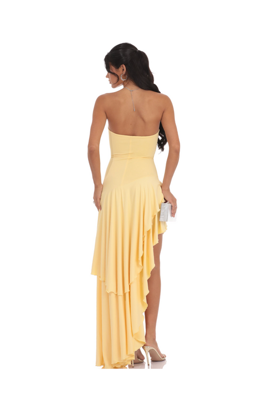 Golden Hour Strapless Ruffle Maxi Dress