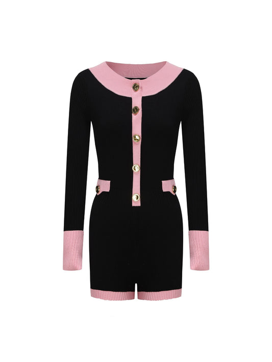Luna Knit Jumpsuit - Black/Pink