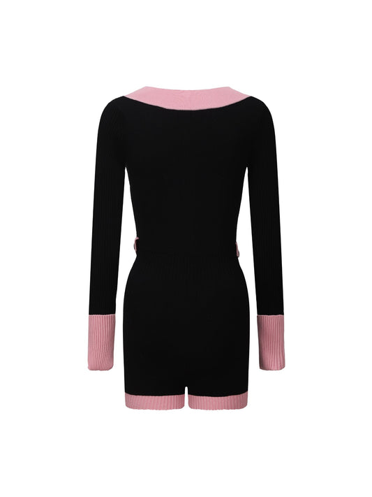 Luna Knit Jumpsuit - Black/Pink